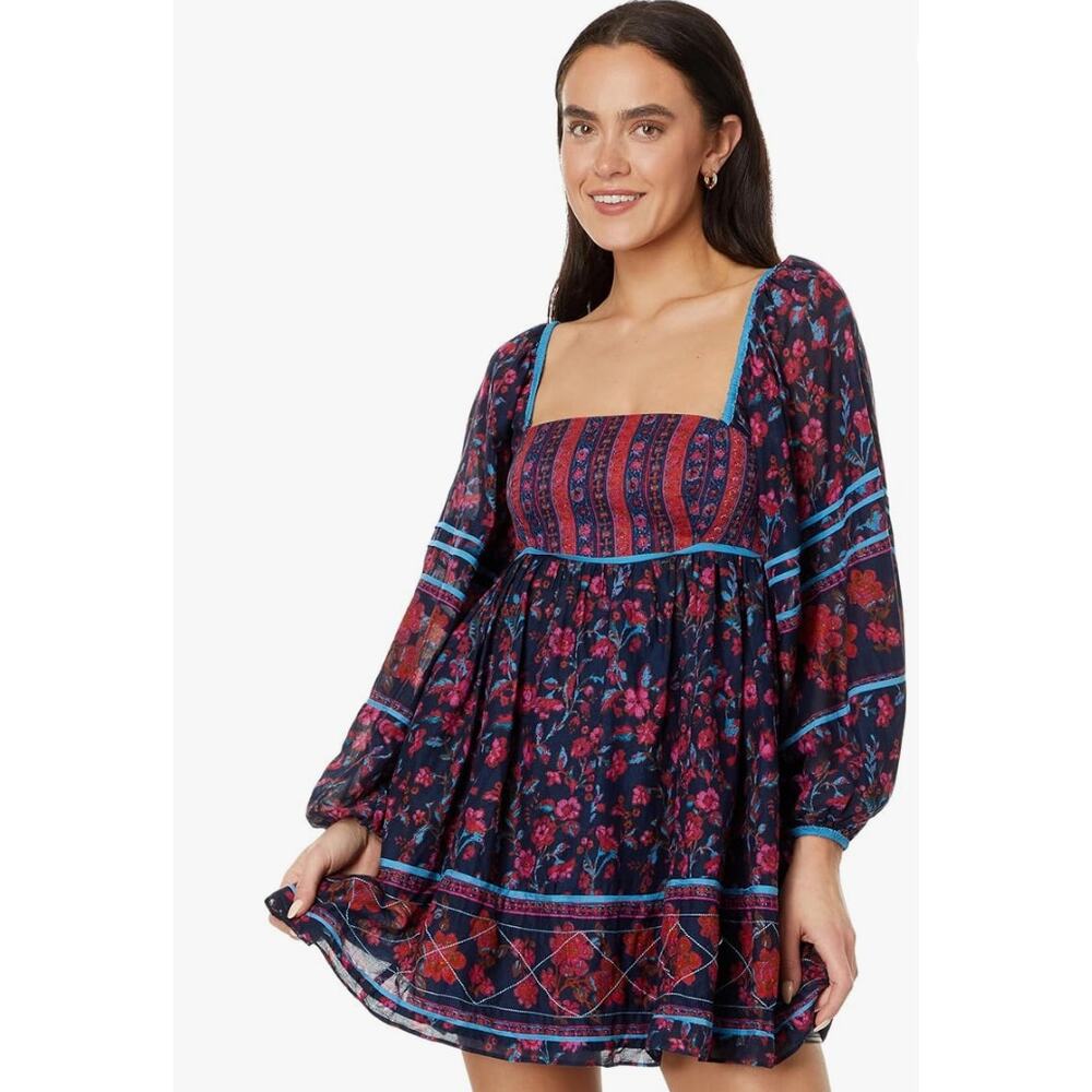 Free People Floral Mini Dress - Navy and Pink